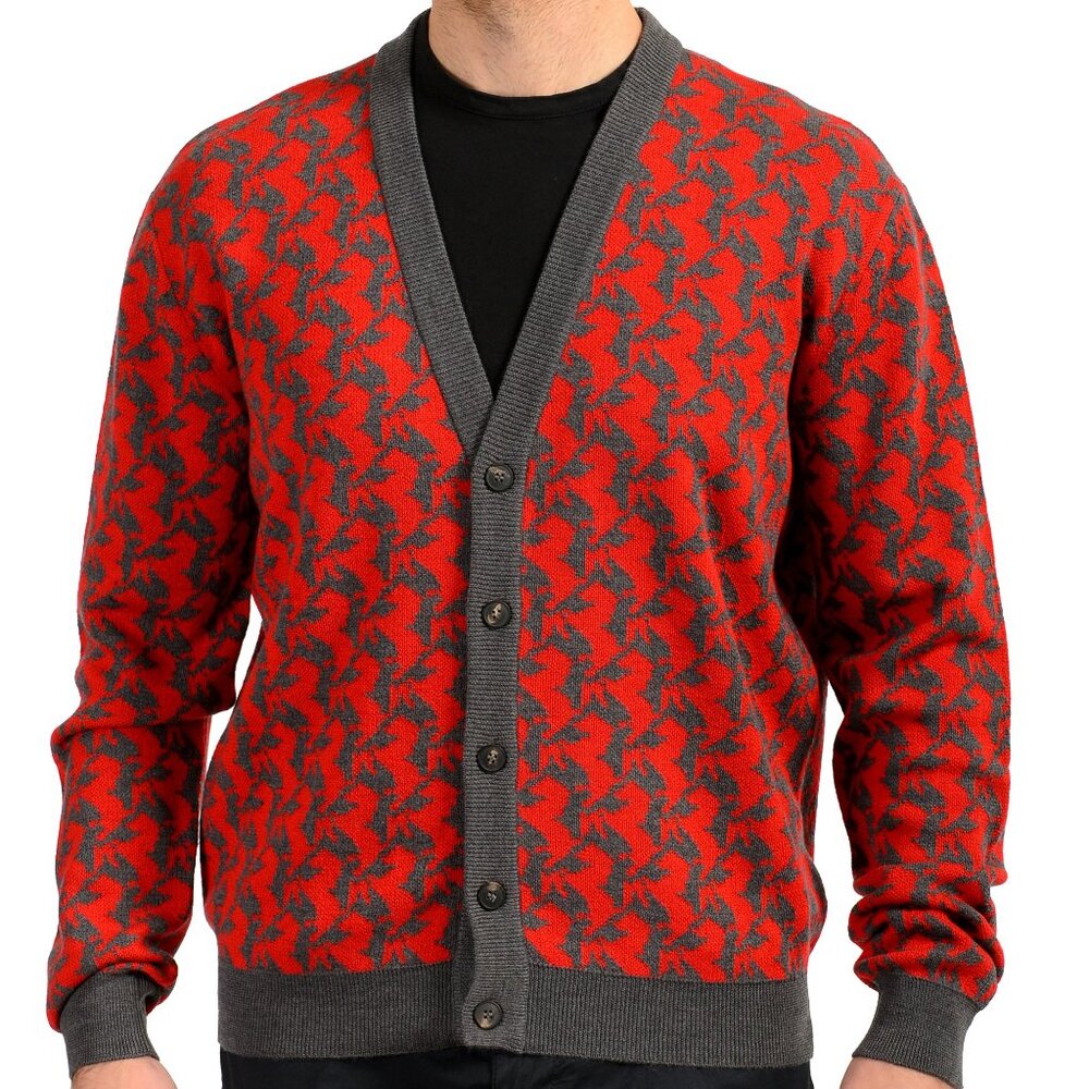 Scuderia Ferrari Fluid Cavallino Pixelated Wool Cardigan Sweater US 3XL IT 58